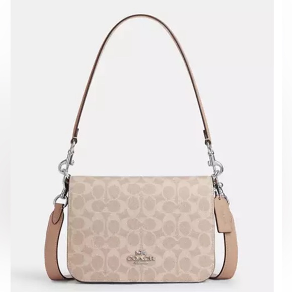 💛 Coach NWT Tan Quinn Bag Signature Canvas  crossbody Strap & Silver Hardware - Picture 1 of 9